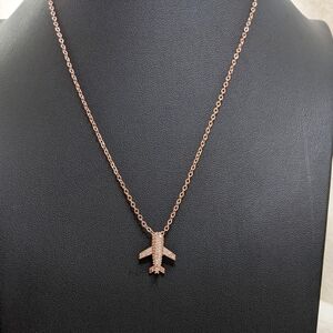 Airplane rose gold cubic zirconia pendant necklace